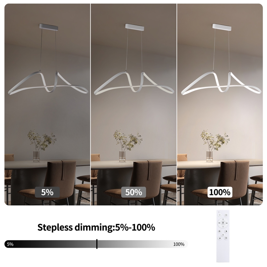 Brilagi - Dimmbare LED-Pendelleuchte TWISTER LED/60W/230V 3000-6000K Weiß + Fernbedienung