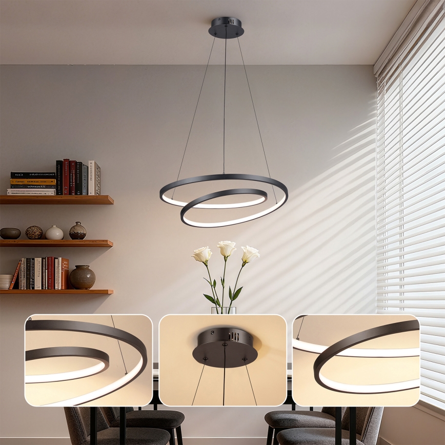 Brilagi - LED-dimmbare Pendelleuchte an Seil TWISTER LED/48W/230V 3000–6000K Ø 50 cm schwarz + Fernbedienung