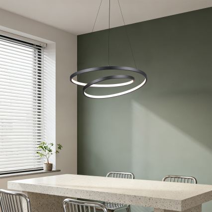 Brilagi - LED-dimmbare Pendelleuchte an Seil TWISTER LED/48W/230V 3000–6000K Ø 50 cm schwarz + Fernbedienung