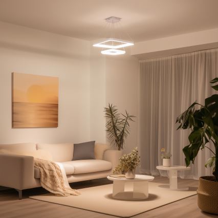 Brilagi - Dimmbare LED-Hängeleuchte mit Seilabhängung FALCON SLIM LED/78W/230V 3000-6500K 50x50 cm weiß + Fernbedienung