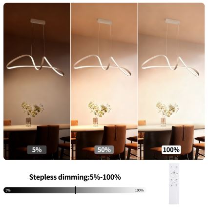Brilagi - dimmbare LED-Pendelleuchte an Seil TWISTER LED/60W/230V 3000-6000K beige + Fernbedienung