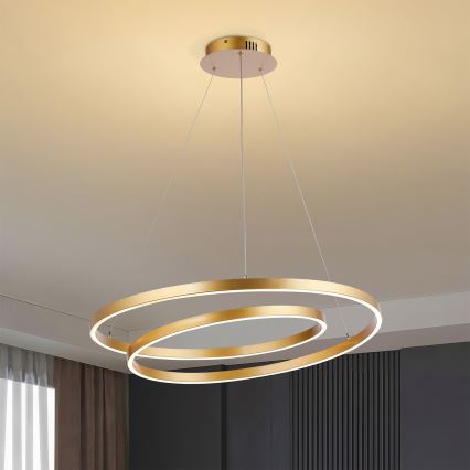 Brilagi - LED-dimmbare Pendelleuchte an Seil TWISTER LED/75W/230V 3000-6000K Ø 70 cm goldfarben + Fernbedienung