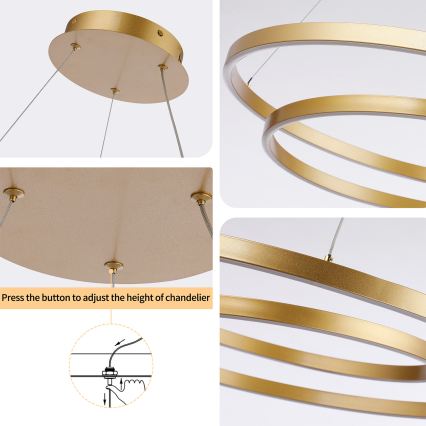 Brilagi - LED-dimmbare Pendelleuchte an Seil TWISTER LED/75W/230V 3000-6000K Ø 70 cm goldfarben + Fernbedienung