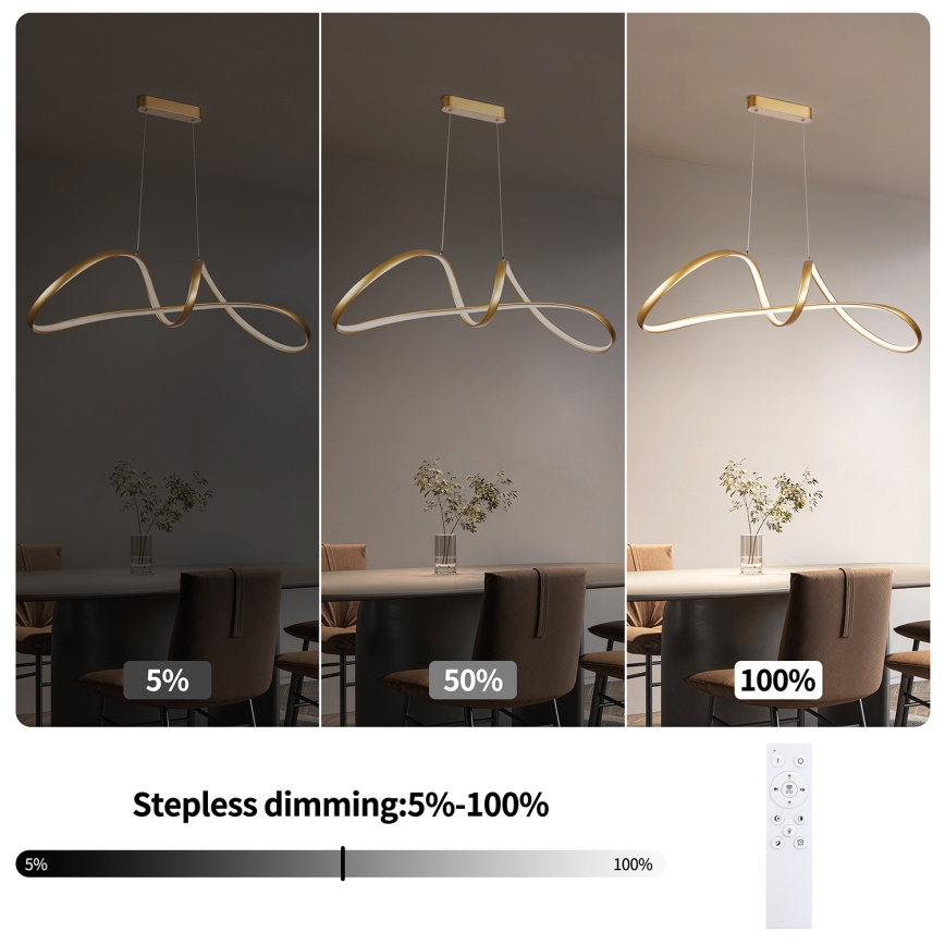 Brilagi - LED dimmbare Pendelleuchte an Kabel TWISTER LED/60W/230V 3000-6000K goldfarben + Fernbedienung