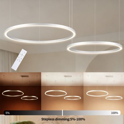 Brilagi - LED-dimmbare Seil-Pendelleuchte PORTOFINO LED/98W/230V 3000-6000K silber + Fernbedienung