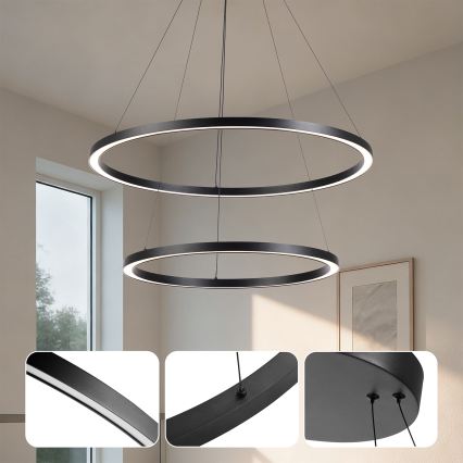 BRILAGI - LED-dimmbare Pendelleuchte an Stahlseil PORTOFINO LED/98W/230V 3000-6000K Ø 80 cm schwarz + Fernbedienung
