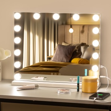 BRILAGI - LED-dimmbarer Make-up-Spiegel HOLLYWOOD LED/15W/230V CCT + USB weiß