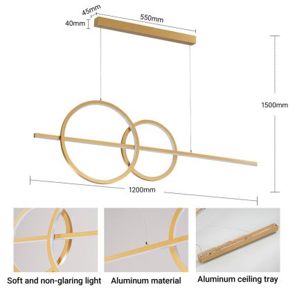 BRILAGI - lampadario LED dimmerabile a sospensione su cavo SIGNATURE LED/53W/230V 3000-6000K 120 cm oro + telecomando