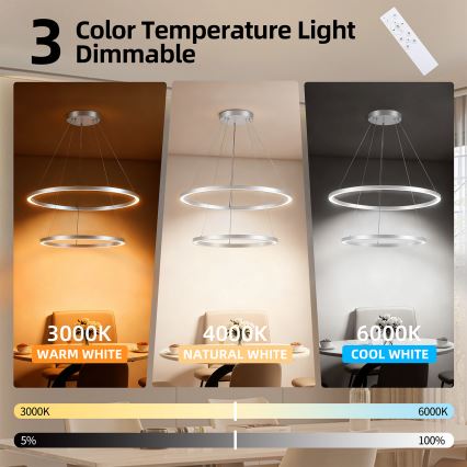 Brilagi - Lampadario a sospensione dimmerabile su cavo PORTOFINO LED/98W/230V 3000-6000K Ø 80 cm argento + telecomando