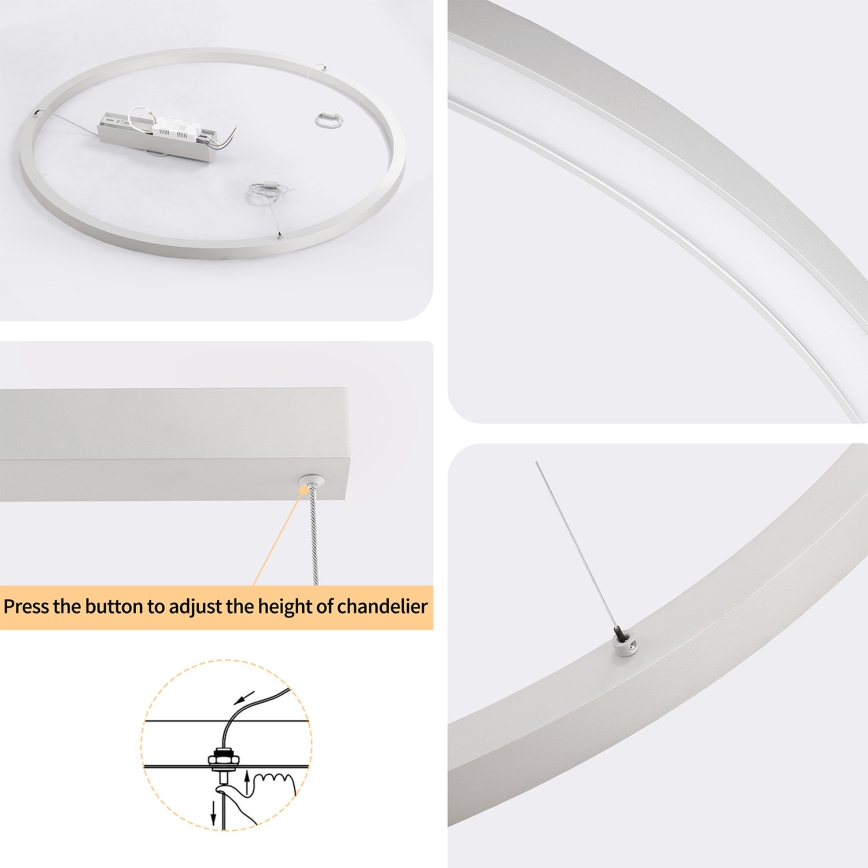 BRILAGI - Lampadario LED dimmerabile su cavo PORTOFINO 60W/230V 3000-6000K Ø 80 cm argento + telecomando
