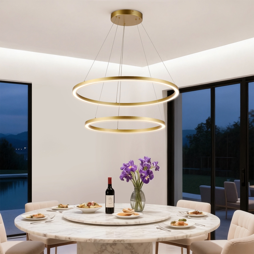 Brilagi - Lampadario LED dimmerabile a sospensione con cavo PORTOFINO LED/98W/230V 3000-6000K Ø 80 cm dorato + telecomando