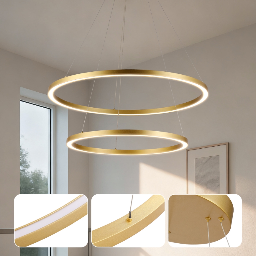 Brilagi - Lampadario LED dimmerabile a sospensione con cavo PORTOFINO LED/98W/230V 3000-6000K Ø 80 cm dorato + telecomando