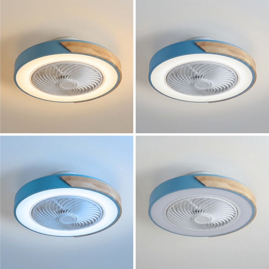Brilagi - LED-dimmbare Deckenleuchte mit Ventilator LED/38W/230V 3000-6500K Ø 50 cm blau/Eiche + Fernbedienung