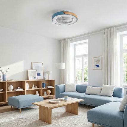 Brilagi - LED-dimmbare Deckenleuchte mit Ventilator LED/38W/230V 3000-6500K Ø 50 cm blau/Eiche + Fernbedienung
