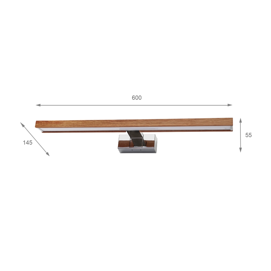 Brilagi - Éclairage LED pour miroir de salle de bains WOODY MIRROR 3 en 1, LED 12W/230V, 60 cm, IP44, chrome brillant/chêne cerise