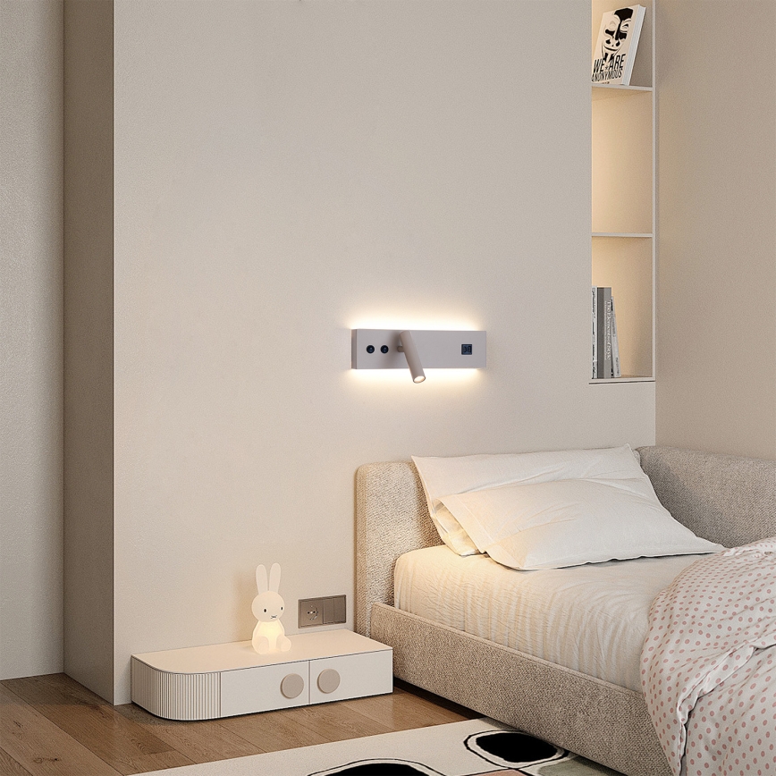 BRILAGI - Faretto da parete LED orientabile con porta USB NOCTIS LED/3W/230V + LED/9W beige