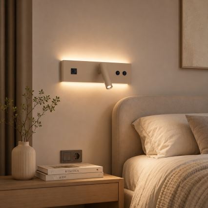 BRILAGI - Faretto da parete LED orientabile con porta USB NOCTIS LED/3W/230V + LED/9W beige