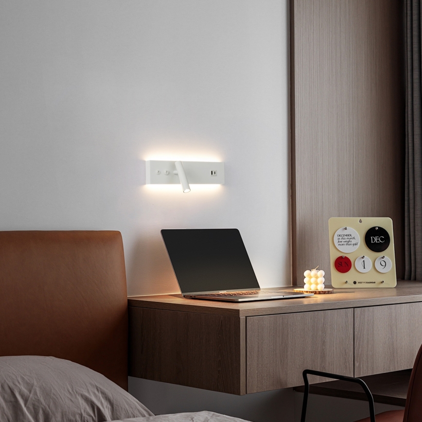 Brilagi - Faretto da parete a LED con porta USB NOCTIS LED/3W/230V + LED/9W bianco