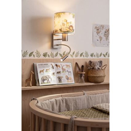 Brilagi - LED-flexible Kinder-Wandleuchte BOBO 1xE27/25W/230V + LED/3W matt-chrom/weiß/grün/Dschungel