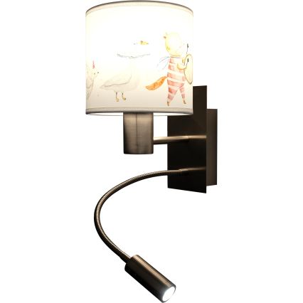 Brilagi - LED flexible Wandleuchte für Kinder BOBO 1xE27/25W/230V + LED/3W mattchrom/weiß/Tiermotive