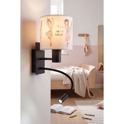 Brilagi - Flexible LED-Kinder-Wandleuchte BOBO 1xE27/25W/230V + LED/3W schwarz/weiß/rosa/Ballerina-Motiv