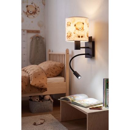 Brilagi - Flexible LED-Kinder-Wandleuchte BOBO 1xE27/25W/230V + LED/3W schwarz/weiß/Teddybären