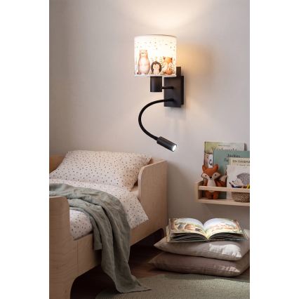 Brilagi - flexible LED-Kinder-Wandleuchte BOBO 1xE27/25W/230V + LED/3W schwarz/weiß/Tiermotive
