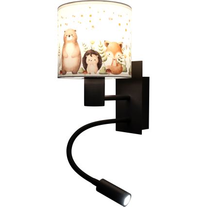 Brilagi - flexible LED-Kinder-Wandleuchte BOBO 1xE27/25W/230V + LED/3W schwarz/weiß/Tiermotive
