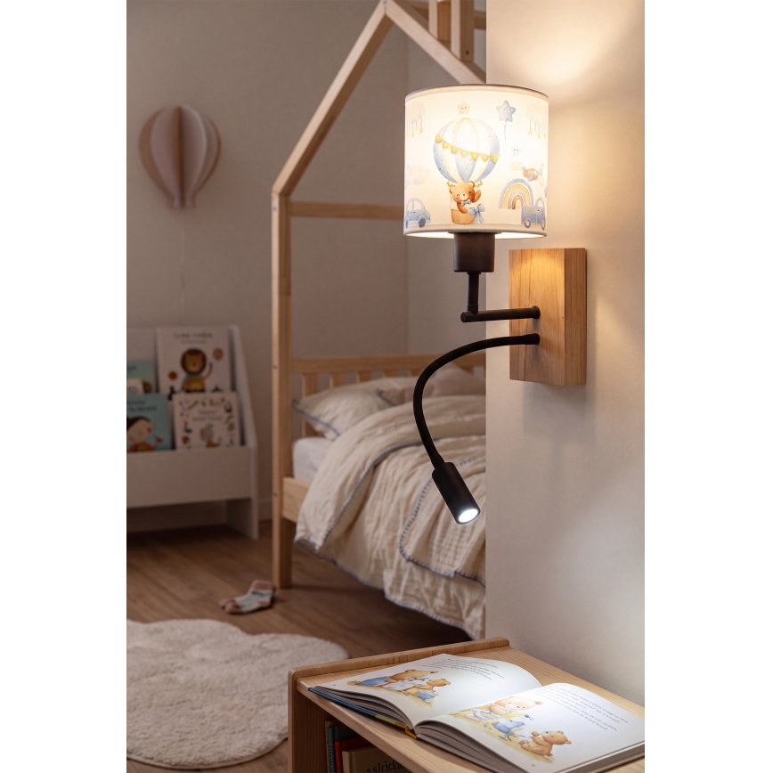 Brilagi - Lampe murale LED flexible pour enfants BOBO WOOD 1xE27/25W/230V + LED/3W chêne/noir/blanc/bleu/oursons