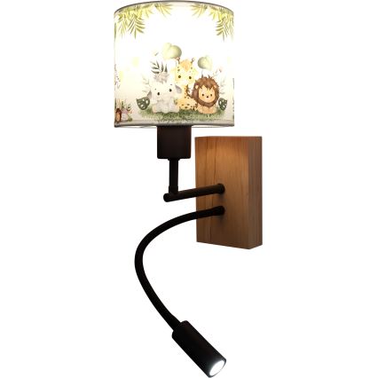 Brilagi - flexible LED-Kinder-Wandleuchte BOBO WOOD 1xE27/25W/230V + LED/3W Eiche/schwarz/weiß/grün/Dschungel
