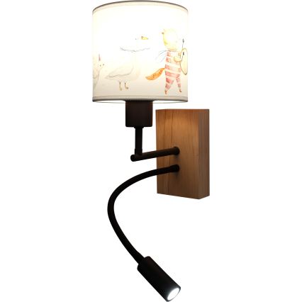 Brilagi - LED flexible Kinder-Wandleuchte BOBO WOOD 1xE27/25W/230V + LED/3W Eiche/Schwarz/Weiß/Tiermotive