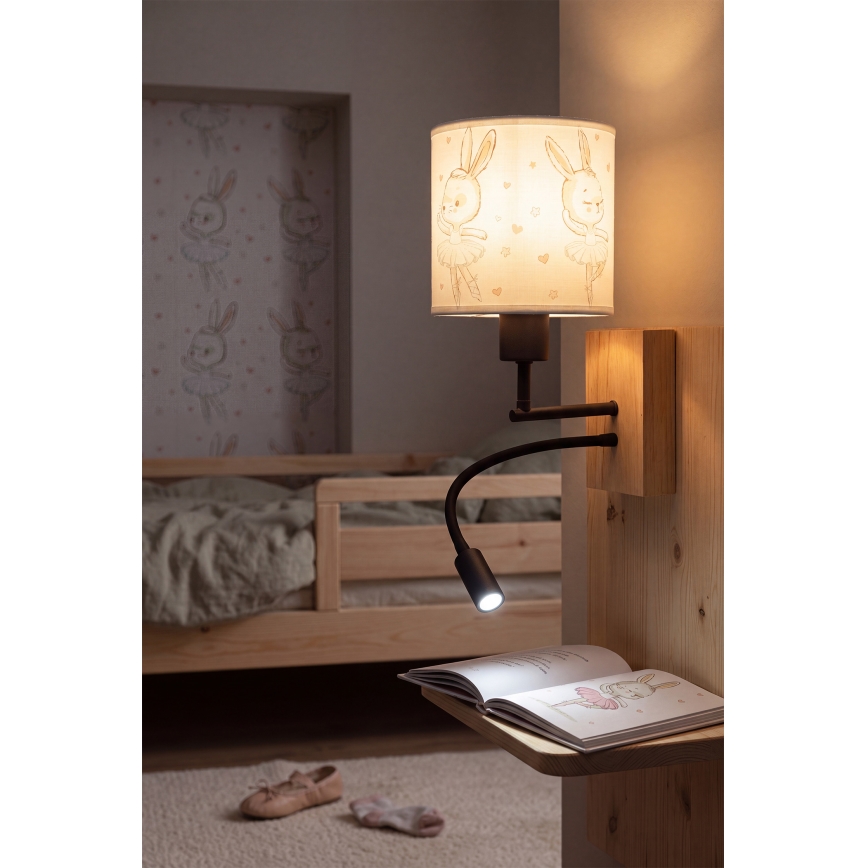 Brilagi - LED flexible Kinder-Wandleuchte BOBO WOOD 1xE27/25W/230V + LED/3W Eiche/schwarz/weiß/Häschen