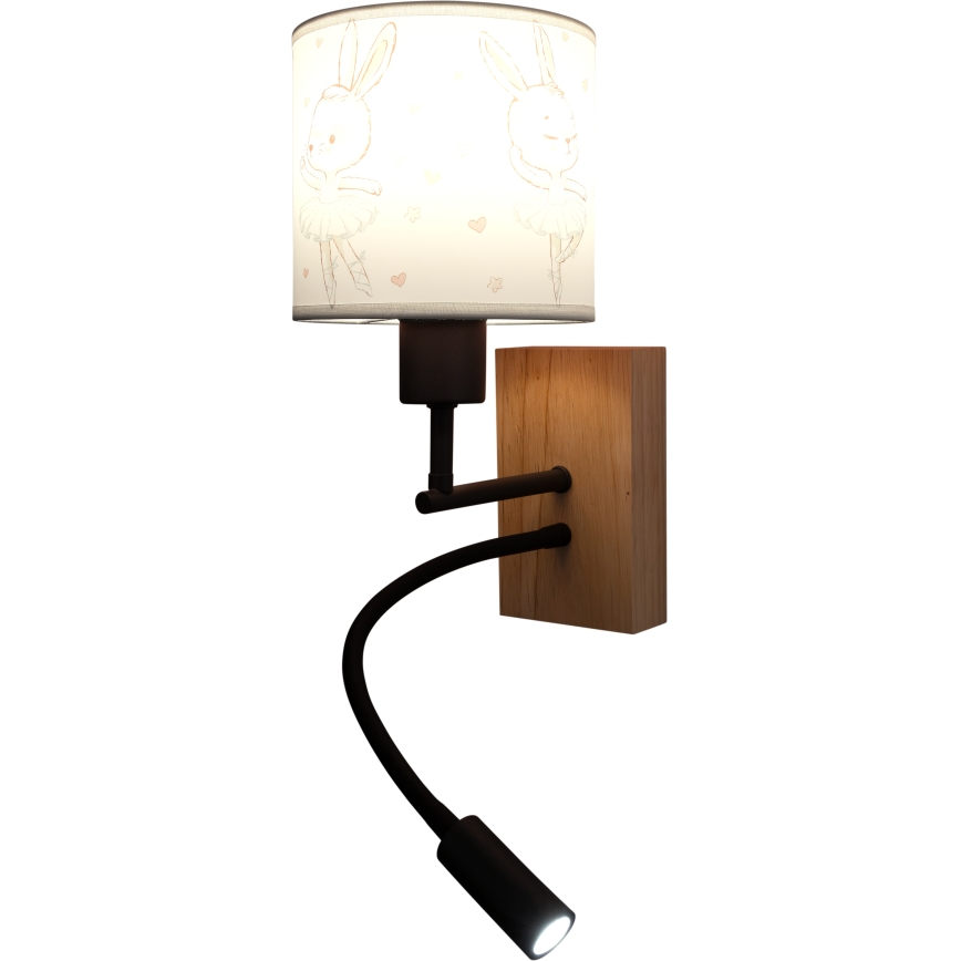 Brilagi - LED flexible Kinder-Wandleuchte BOBO WOOD 1xE27/25W/230V + LED/3W Eiche/schwarz/weiß/Häschen