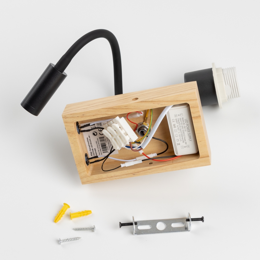 Brilagi - LED flexible Kinder-Wandleuchte BOBO WOOD 1xE27/25W/230V + LED/3W Eiche/schwarz/weiß/Häschen