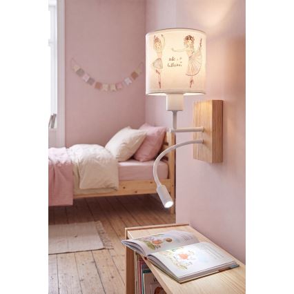 Brilagi - LED flexible Kinder-Wandleuchte BOBO WOOD 1xE27/25W/230V + LED/3W Eiche/weiß/rosa/Ballerinas