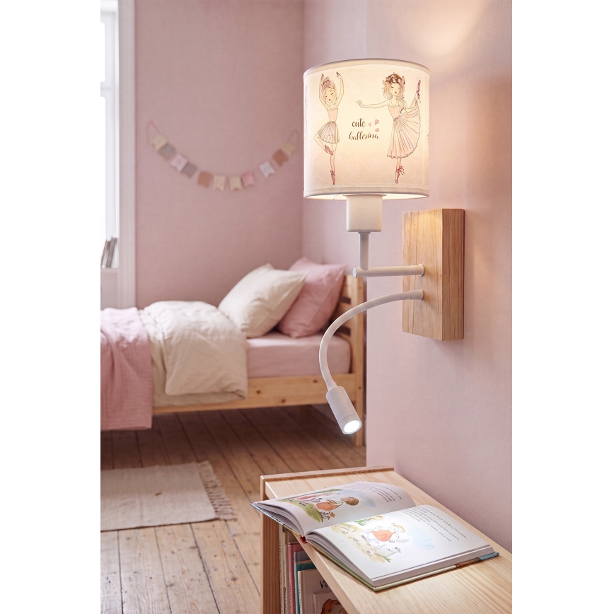 Brilagi - LED flexible Kinder-Wandleuchte BOBO WOOD 1xE27/25W/230V + LED/3W Eiche/weiß/rosa/Ballerinas