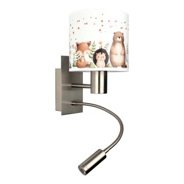 Brilagi - LED flexible Kinder-Wandleuchte BOBO 1xE27/25W/230V + LED/3W mattchrom/weiß/Tiermotive