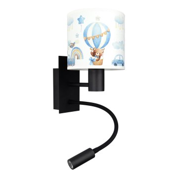 Brilagi - LED-flexible Kinder-Wandleuchte BOBO 1xE27/25W/230V + LED/3W schwarz/weiß/blau/Bärchen