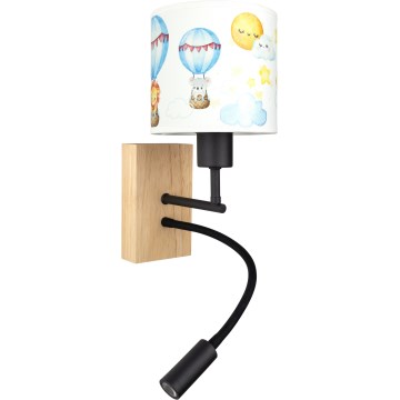 Brilagi - LED-flexible Kinder-Wandleuchte BOBO WOOD 1xE27/25W/230V + LED/3W Eiche/Schwarz/Weiß/Tiermotive
