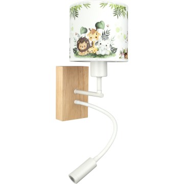 Brilagi - LED-flexible Kinder-Wandleuchte BOBO WOOD 1xE27/25W/230V + LED/3W Eiche/Weiß/Grün/Dschungel