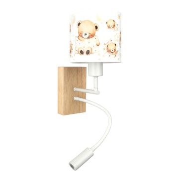 Brilagi - LED flexible Kinder-Wandleuchte BOBO WOOD 1xE27/25W/230V + LED/3W Eiche/Weiß/Teddybären