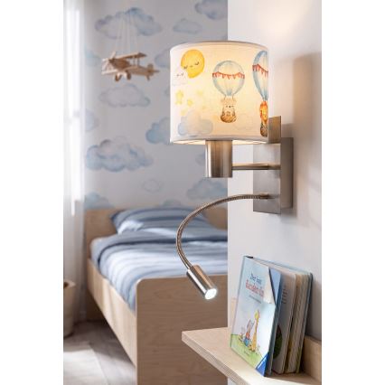 Brilagi - flexible LED-Kinder-Wandleuchte BOBO 1xE27/25W/230V + LED/3W mattchrom/weiß/mit Tiermotiven