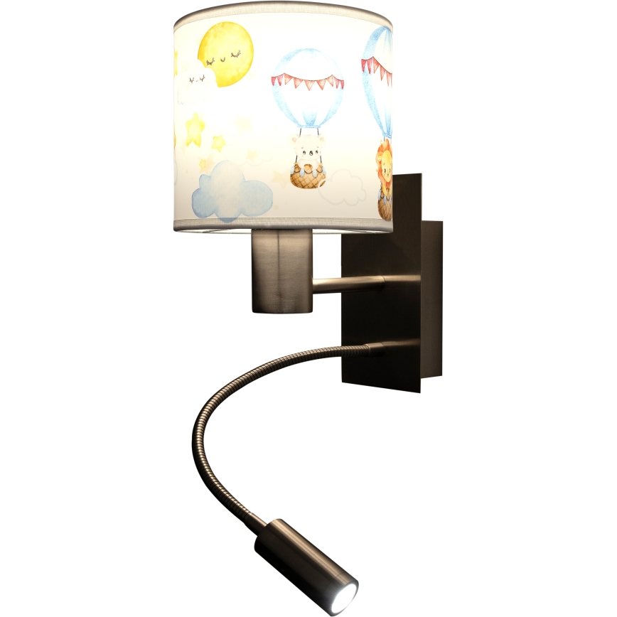 Brilagi - flexible LED-Kinder-Wandleuchte BOBO 1xE27/25W/230V + LED/3W mattchrom/weiß/mit Tiermotiven