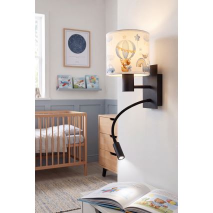 Brilagi - LED-flexible Kinder-Wandleuchte BOBO 1xE27/25W/230V + LED/3W schwarz/weiß/blau/Bärchen