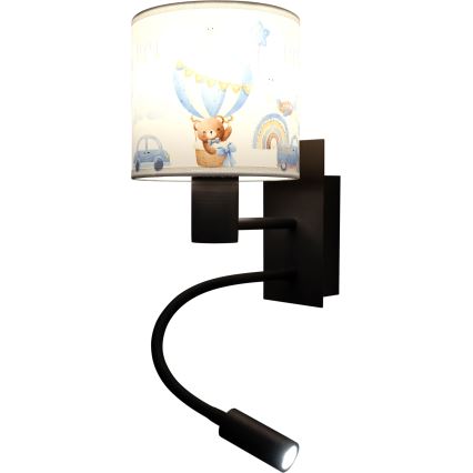 Brilagi - LED-flexible Kinder-Wandleuchte BOBO 1xE27/25W/230V + LED/3W schwarz/weiß/blau/Bärchen