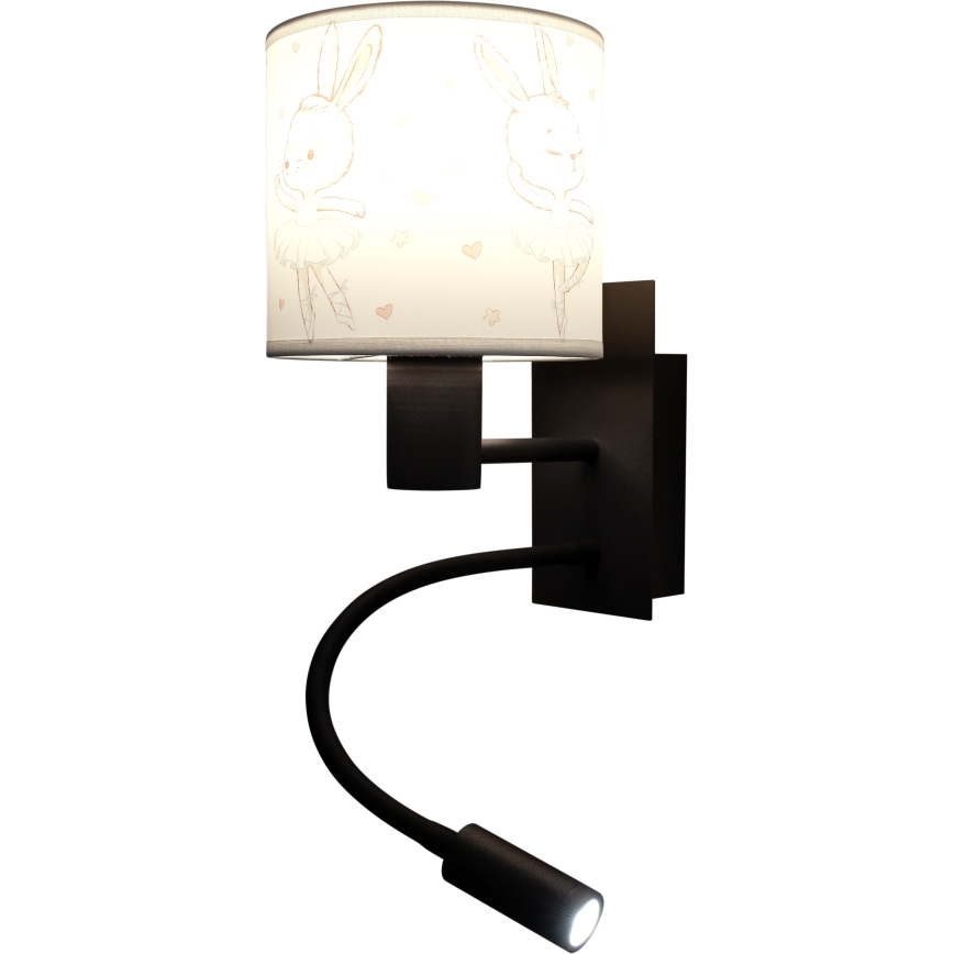 Brilagi - LED flexible Kinder-Wandleuchte BOBO 1xE27/25W/230V + LED/3W schwarz/weiß/mit Hasenmotiv