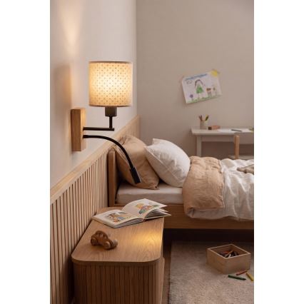 Brilagi - LED flexible Kinder-Wandleuchte BOBO WOOD 1xE27/25W/230V + LED/3W Eiche/schwarz/beige/Punkte