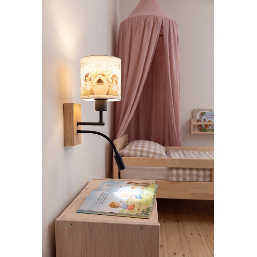 Brilagi - LED flexible Kinder-Wandleuchte BOBO WOOD 1xE27/25W/230V + LED/3W Eiche/schwarz/weiß/rosa/Feenmotiv