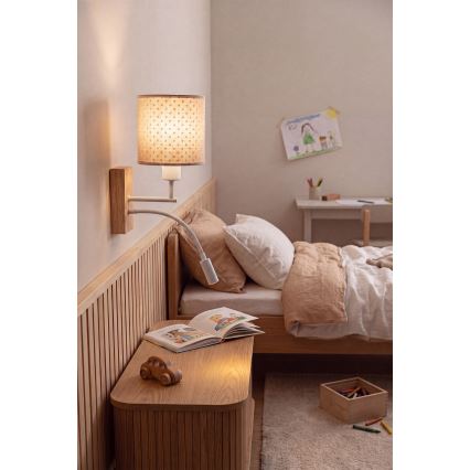 Brilagi - Flexible LED-Kinder-Wandleuchte BOBO WOOD 1xE27/25W/230V + LED/3W Eiche/Weiß/Beige/gepunktet