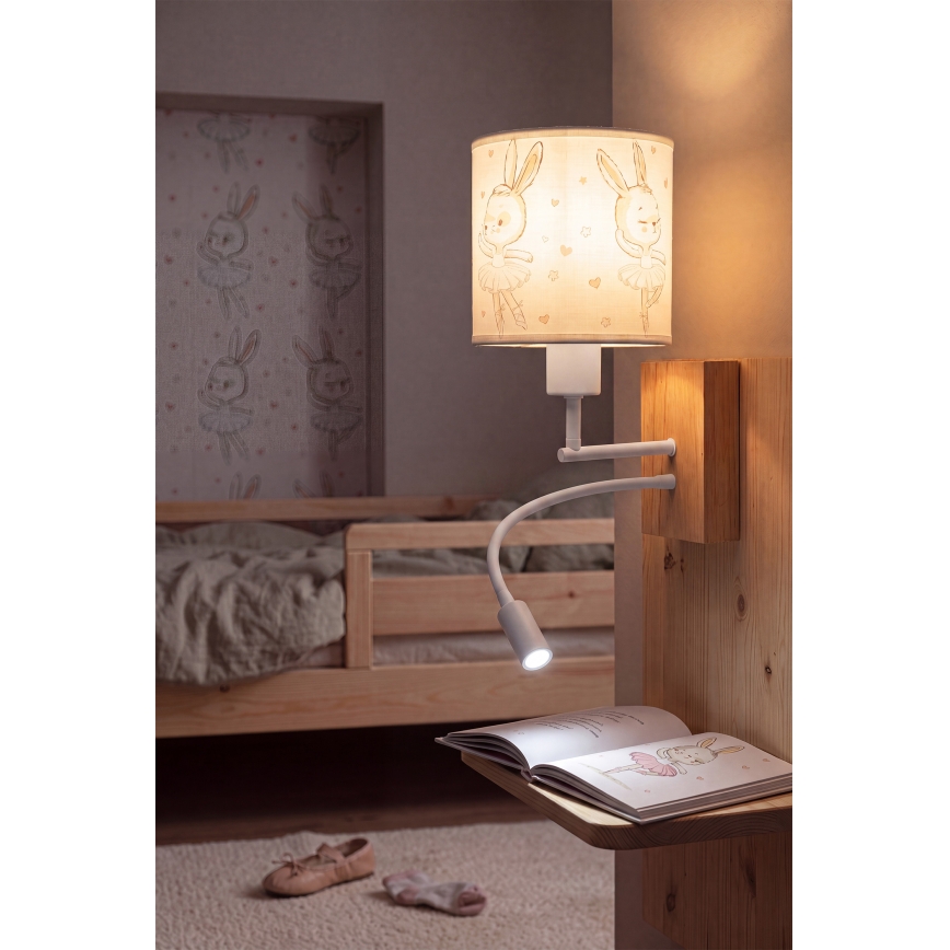 Brilagi - flexible LED-Kinder-Wandleuchte BOBO WOOD 1xE27/25W/230V + LED/3W Eiche/weiß/Häschen